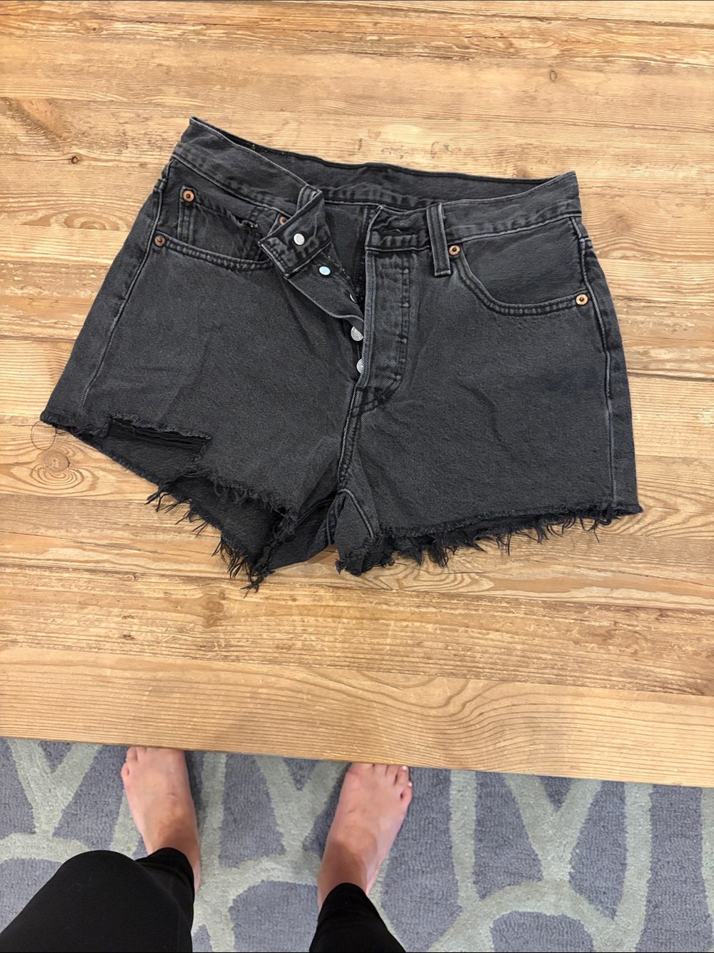 Levi's Black Distressed High-Rise Denim Cutoff Shorts, no size tag